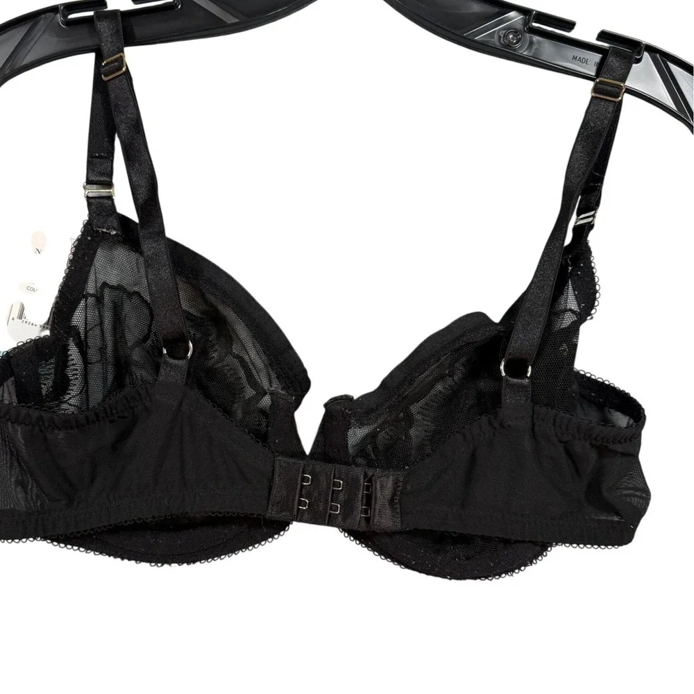 Natori Cherry Blossom Black Floral Lace Mesh Underwire Bra 728191 32C‎ NEW Sexy